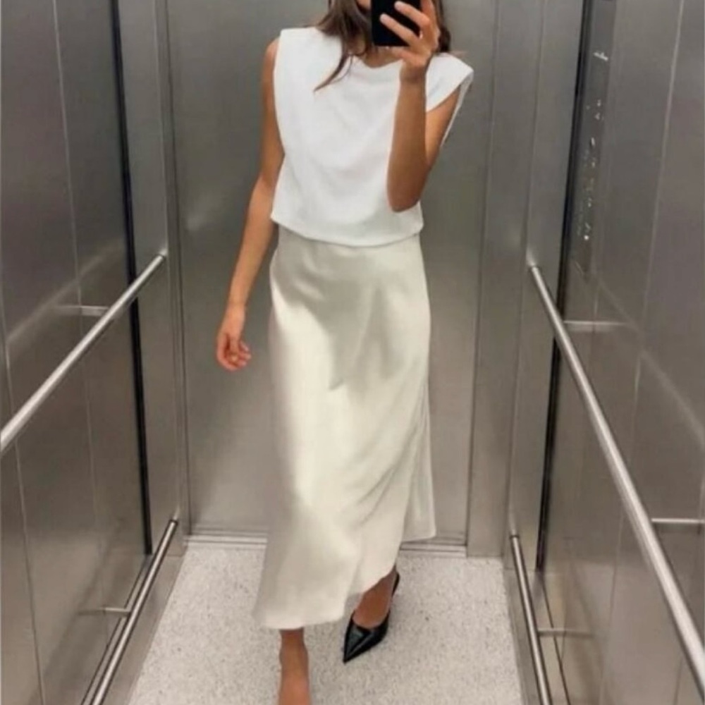 Zara Contrasting Satin Effect Dress NWT
